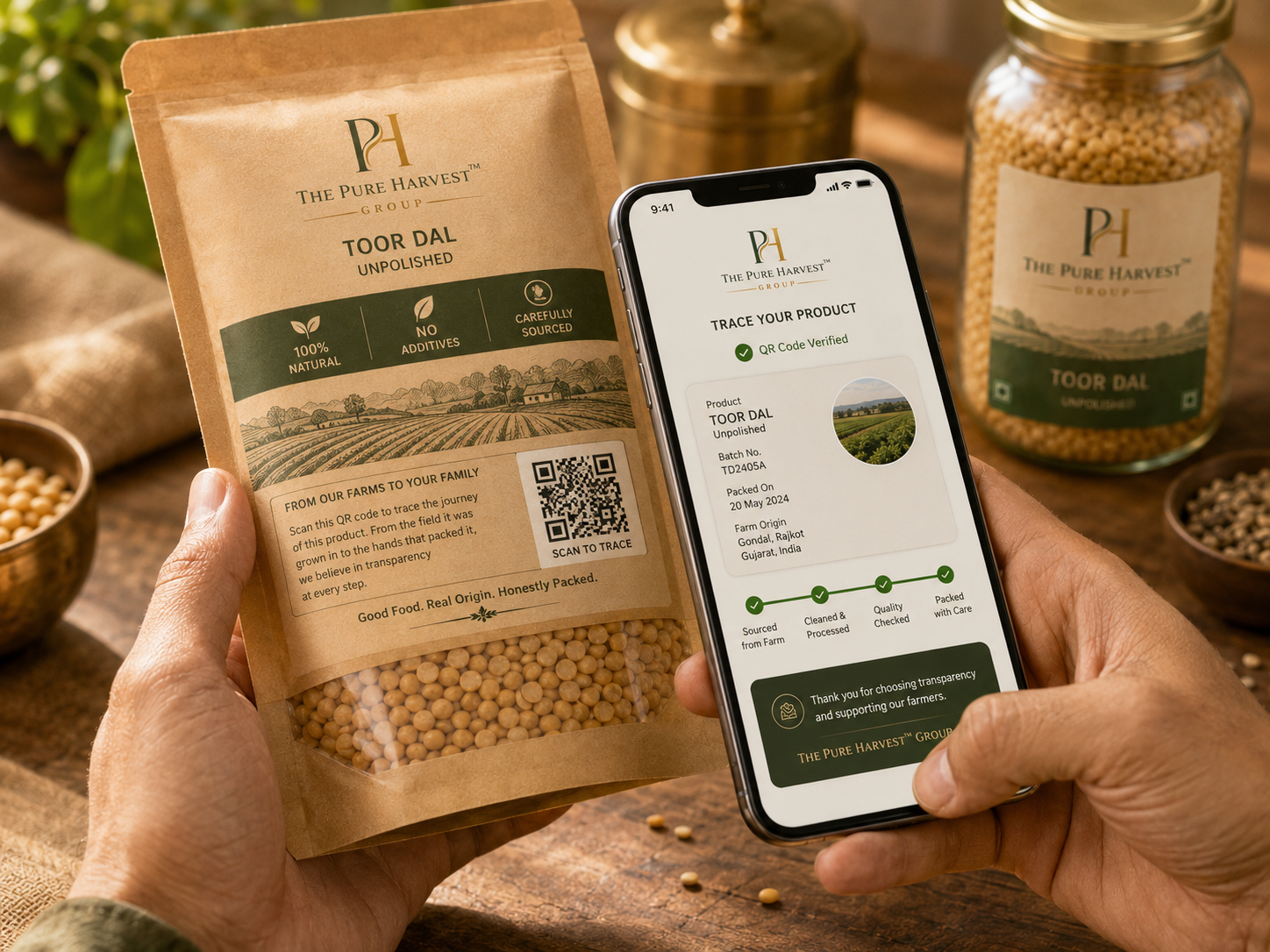 Traceability — Scan QR to see full journey.